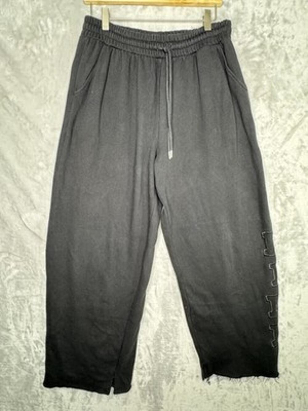 PINK Victoria's Secret Sweatpants Womens Medium Tall Black Fleece Wide Leg Logo